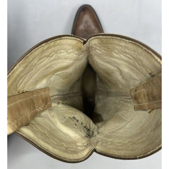 Vintage Rainbow Stitch Tony Lama Cowboy Boots Brown Leather USA 1617 L 9.5M - Picture 10 of 11